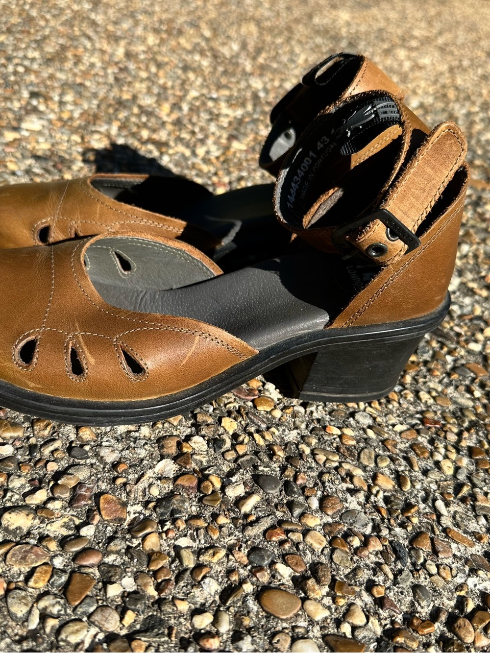 Fly London Brown Leather Ankle-Strap Block Heel Sandals